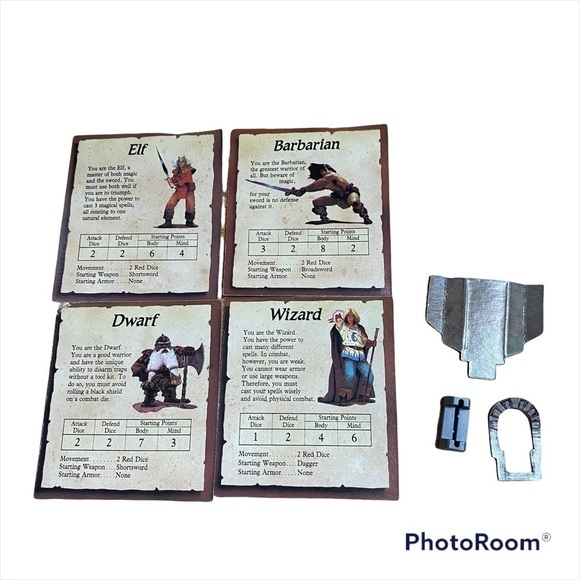Hero Quest Replacement Pieces Vintage 1990 Cards Elf Barbarian Dwarf Wizard - Picture 1 of 3